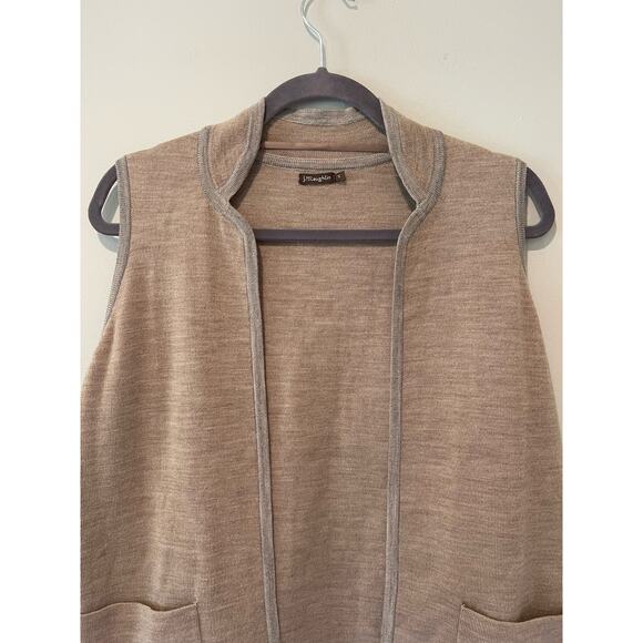J. McLaughlin Sweater Vest Womens Small‎ Beige Open Cardigan Pockets Long Wool - Picture 1 of 6
